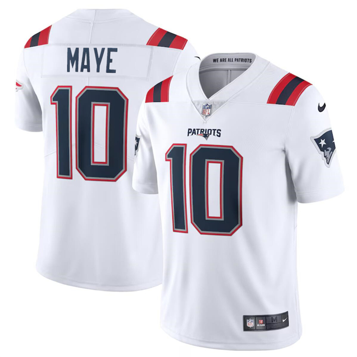 Men's New England Patriots #10 Drake Maye White 2024 Draft Vapor Limited Football Stitched Jersey